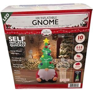 10 ft‎ Christmas Inflatable Gnome W/ Christmas Tree Hat And Flashing Light Star